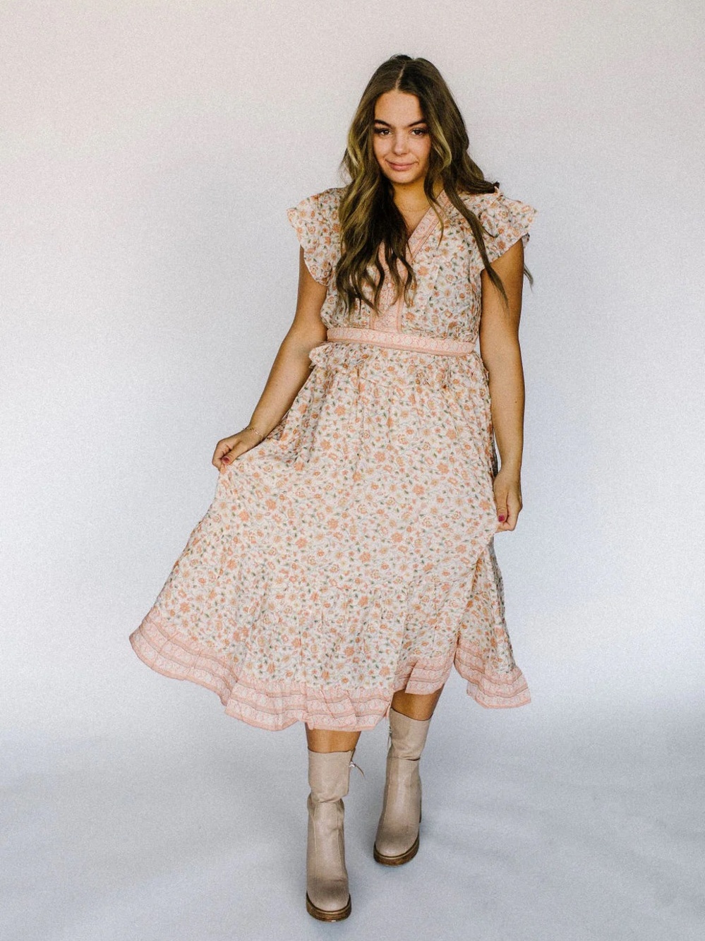 Oak Lane Market By The River Tiered Flutter Boho Midi Dress Cottage Cowgirl
